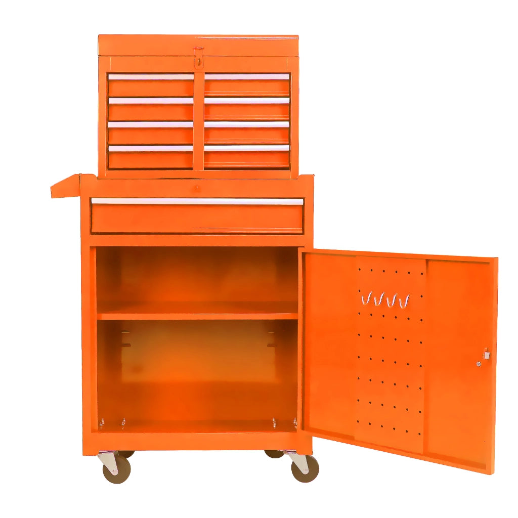 Mobile contenitore con 5 cassetti e ruote con ripiano regolabile per garage e officina; in acciaio; arancione