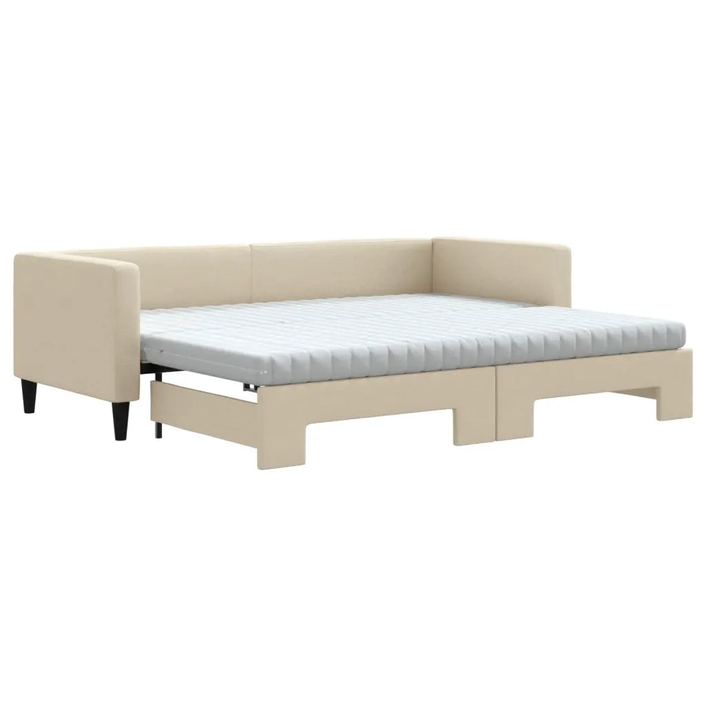 Divano Letto Estraibile con Materassi Crema 80x200 cm Tessuto