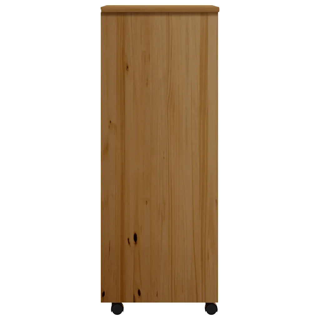 Armoire roulante avec tiroirs MOSS bois de pin marron miel