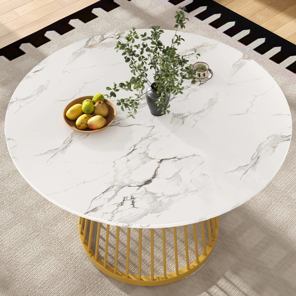 Tavolo da pranzo 80x80x76 cm in MDF e metallo; bianco e oro