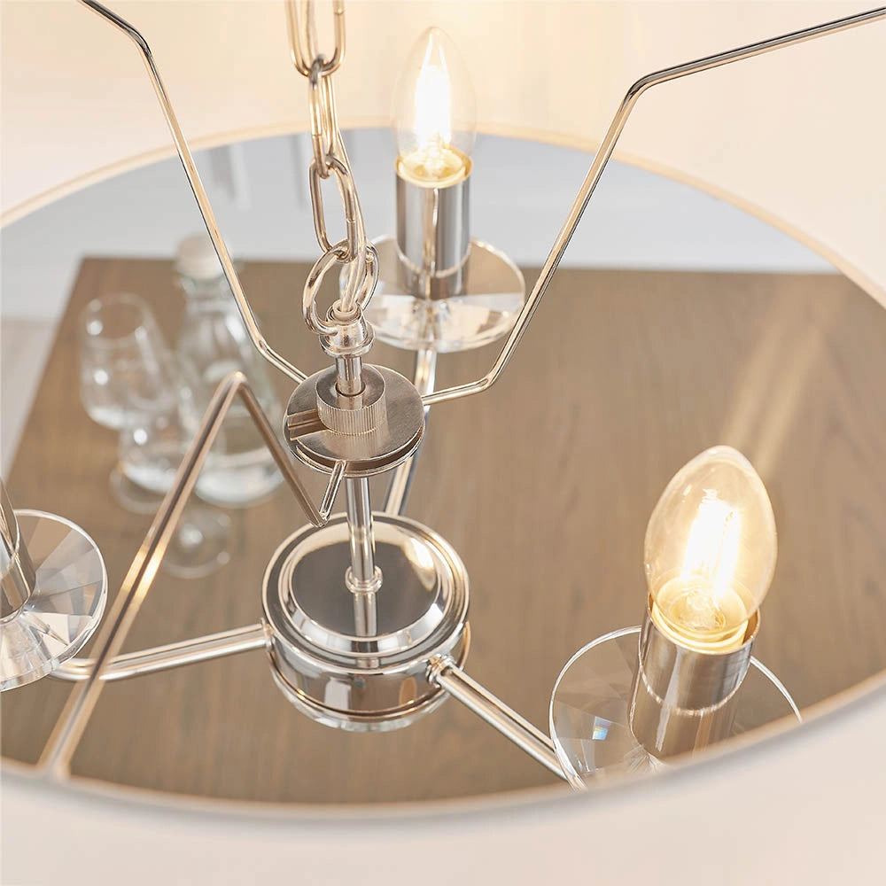 Lampadario 3 luci Nixon nichel chiaro paralumi bianchi E14