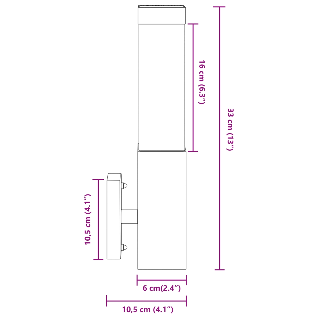 Luce da parete esterna argentata in acciaio inox IP44
