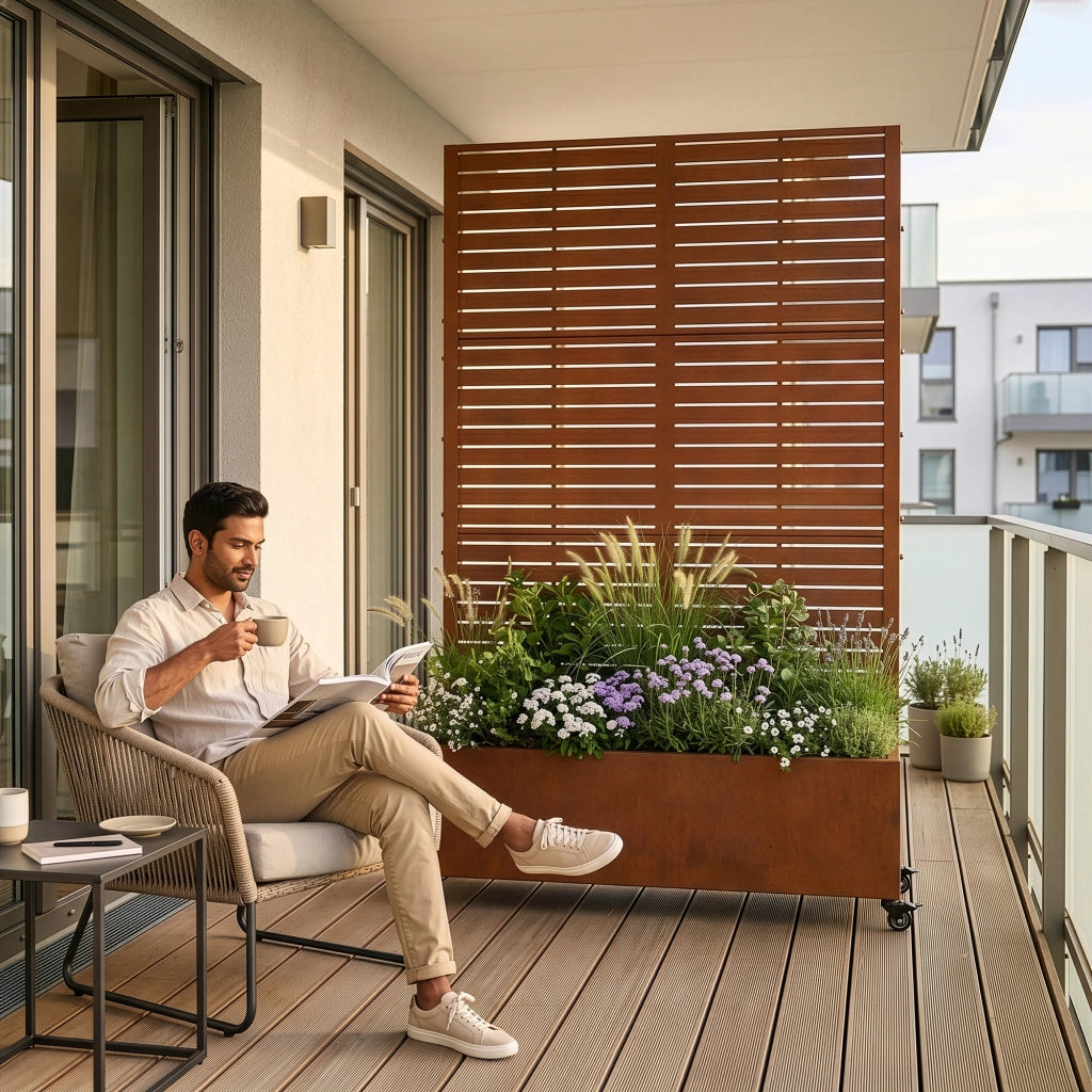Fioriera con Spalliera Nodepp in Acciaio Corten 190 x 120 x 38 cm - Marrone Ossidato casa.pro