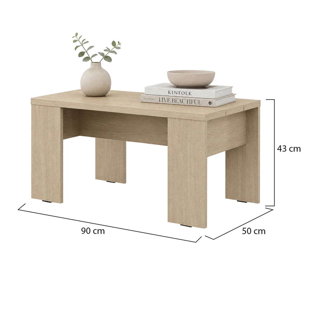 Riposto, Tavolino da Salotto Forma Rettangolare, 90x50x43h cm Marrone Rovere