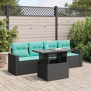Set Divani da Giardino 5 pz con Cuscini Nero Polyrattan Acacia