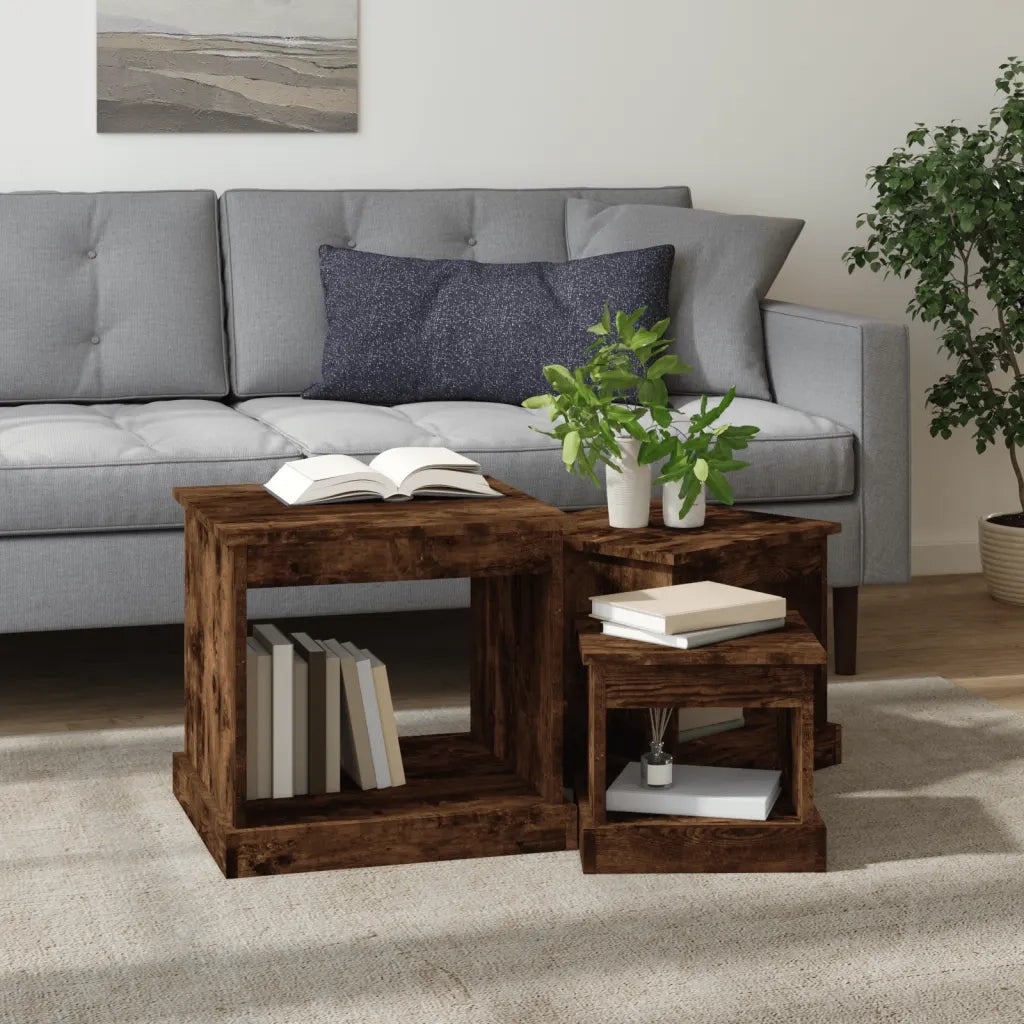 Tavolini da Salotto 3 pz Rovere Fumo in Legno Multistrato 816493
