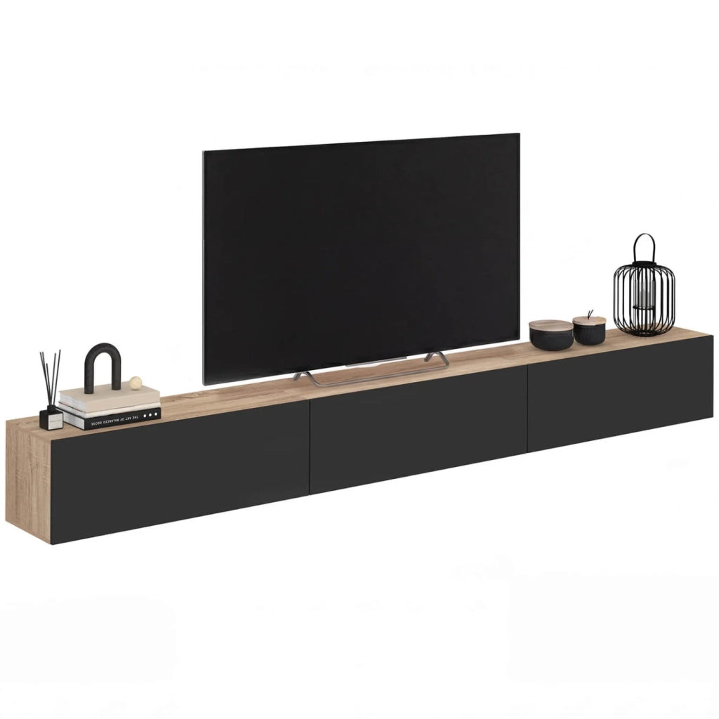 IDMarket - 270 cm ELIO mobile TV a 3 ante in legno e nero a parete