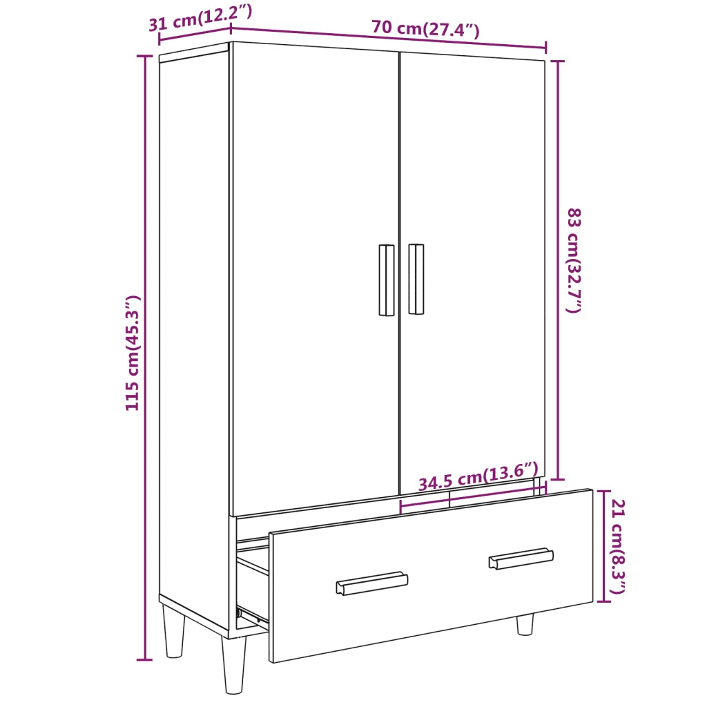 Credenza-Buffet-Armadio da cucina Bianca 70x31x115 cm in Legno Multistrato