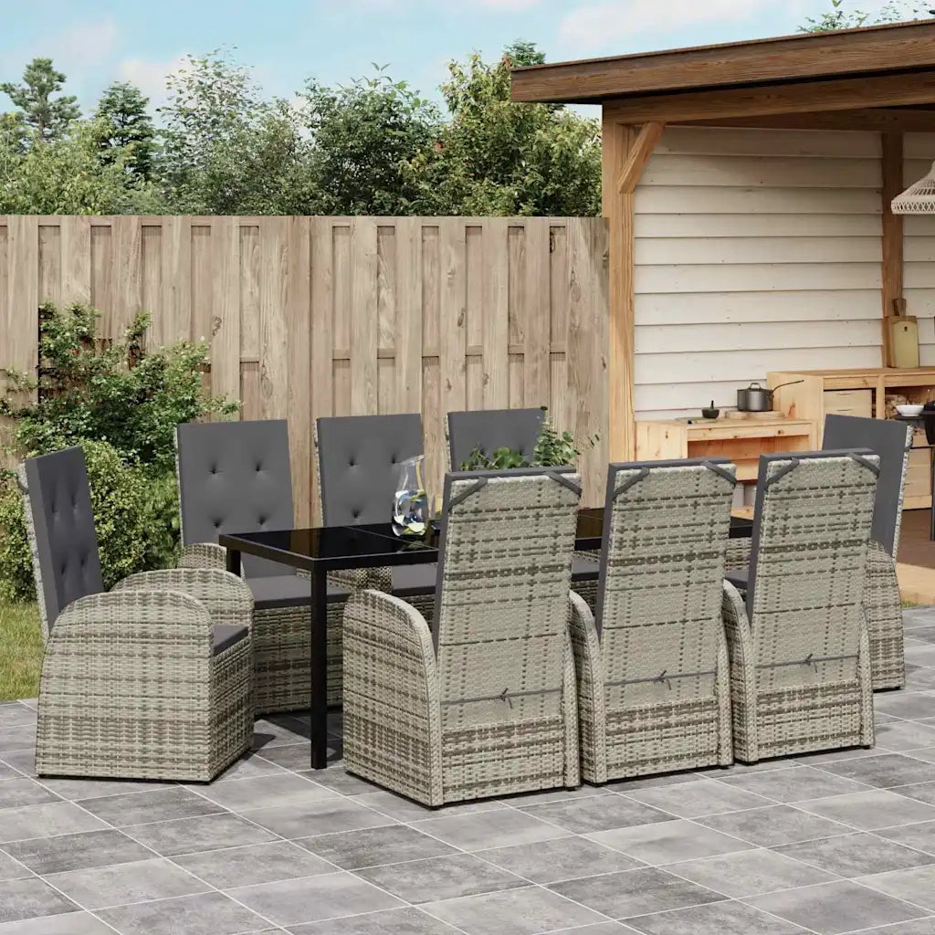 Set da Pranzo per Giardino con cuscino 9 pcs Grigio polyrattan 3379484
