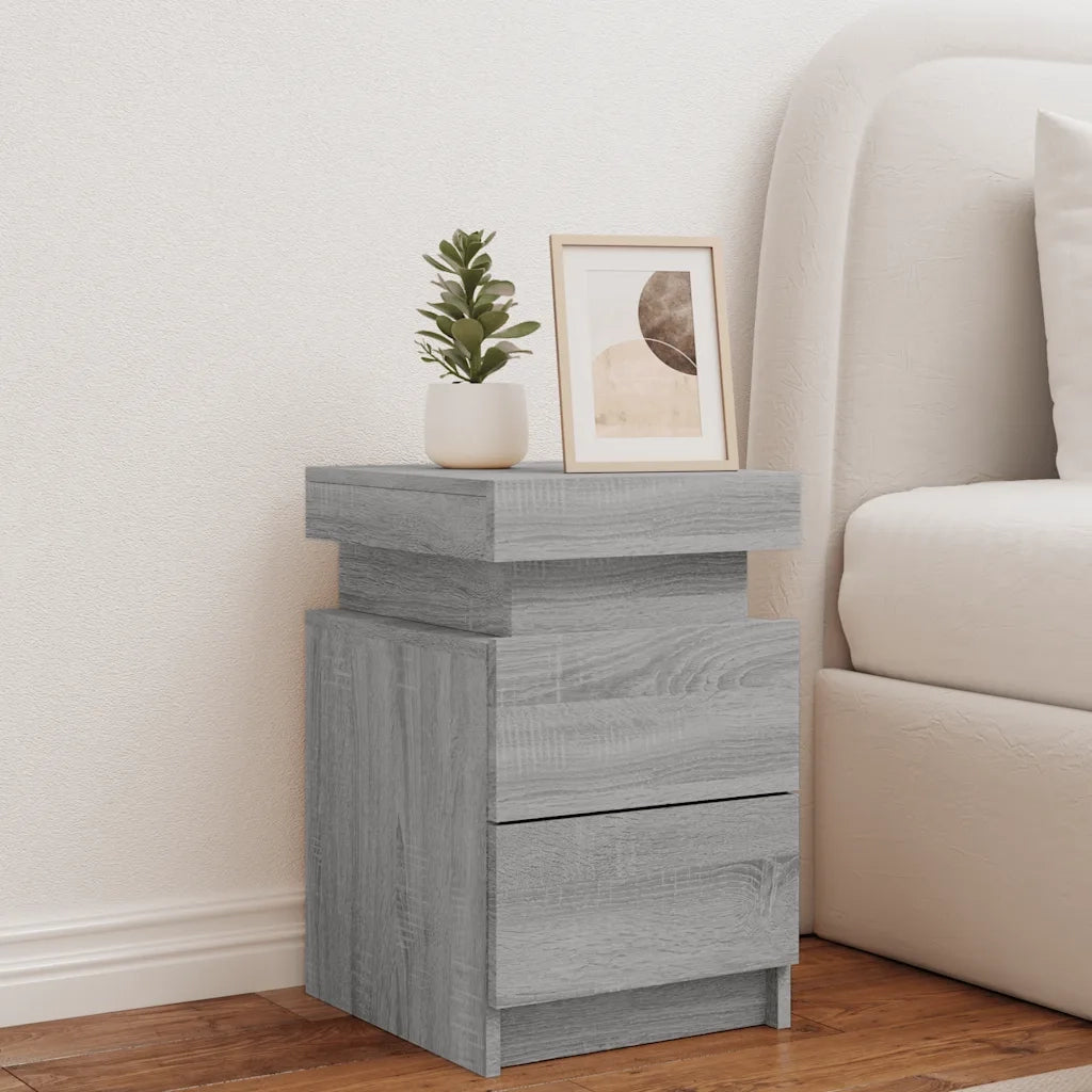 Comodino con Luci LED Grigio Sonoma 35x39x55 cm 836759