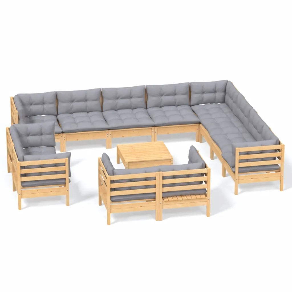 Set Divani da Giardino 13 pz con Cuscini Grigi Massello di Pino 3096952