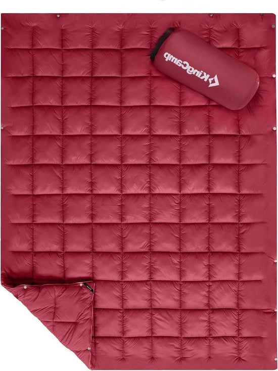 Duvetta Multifunzionale Ultraleggera per Camping con Chiusura con Nastro e Cappuccio per Emergenza da Esterno o Interno 175 x 135 cm - Rosso