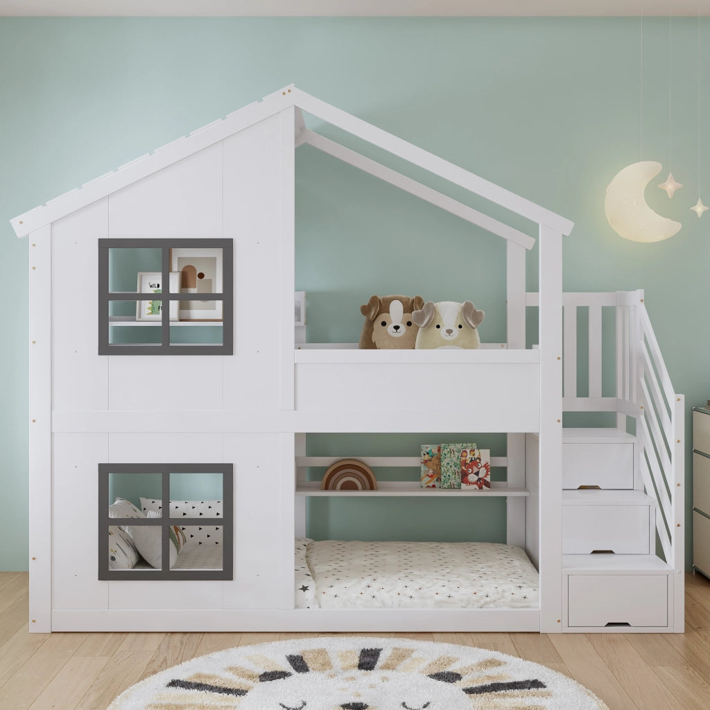 letto a castello in legno massiccio e mdf bianco grigio 90x200 cm
