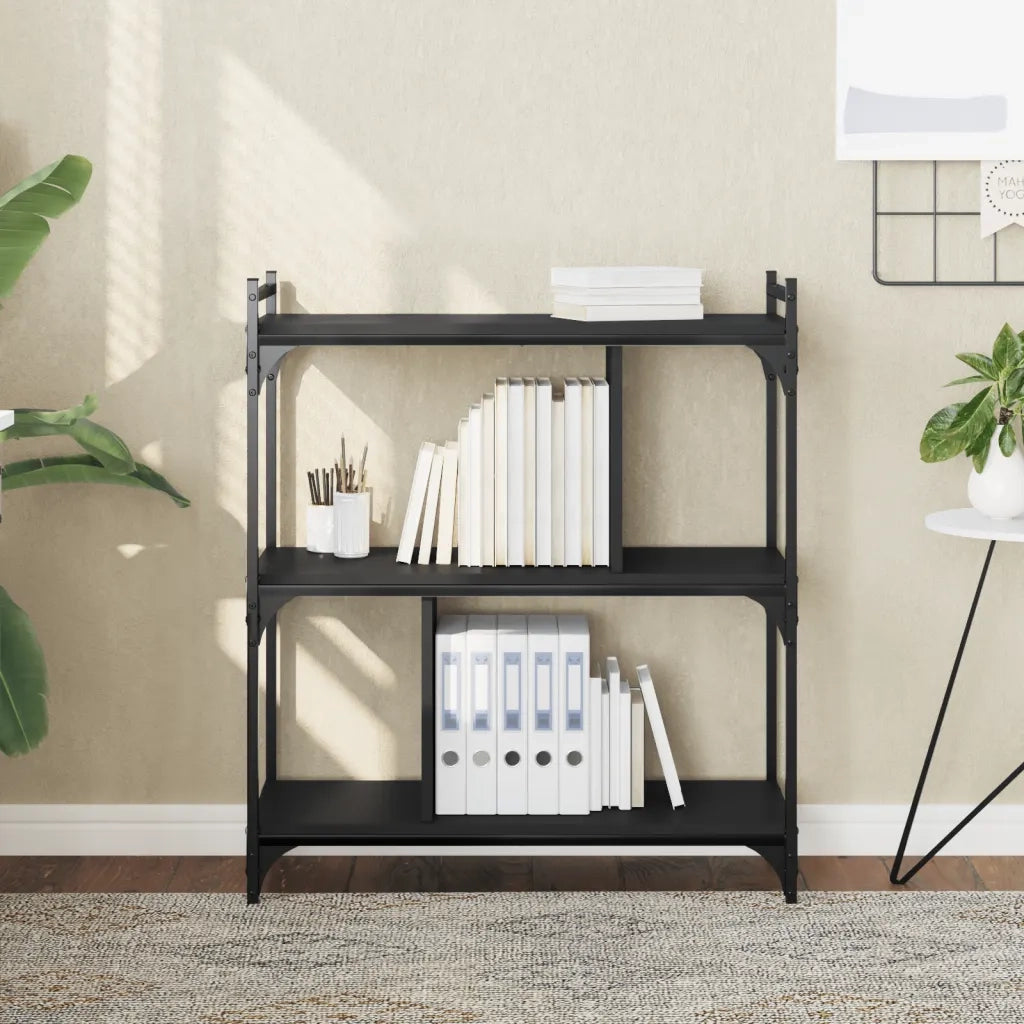 Libreria Nera 3 Ripiani 76x32x88 cm Legno Multistrato 833930