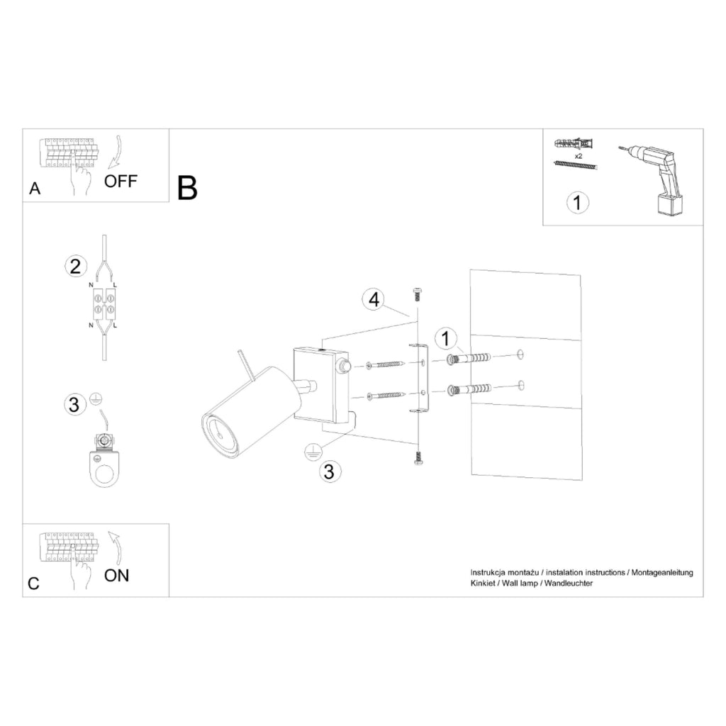 Applique lettura orientabile switch nera TORQUE GU10 PureLume