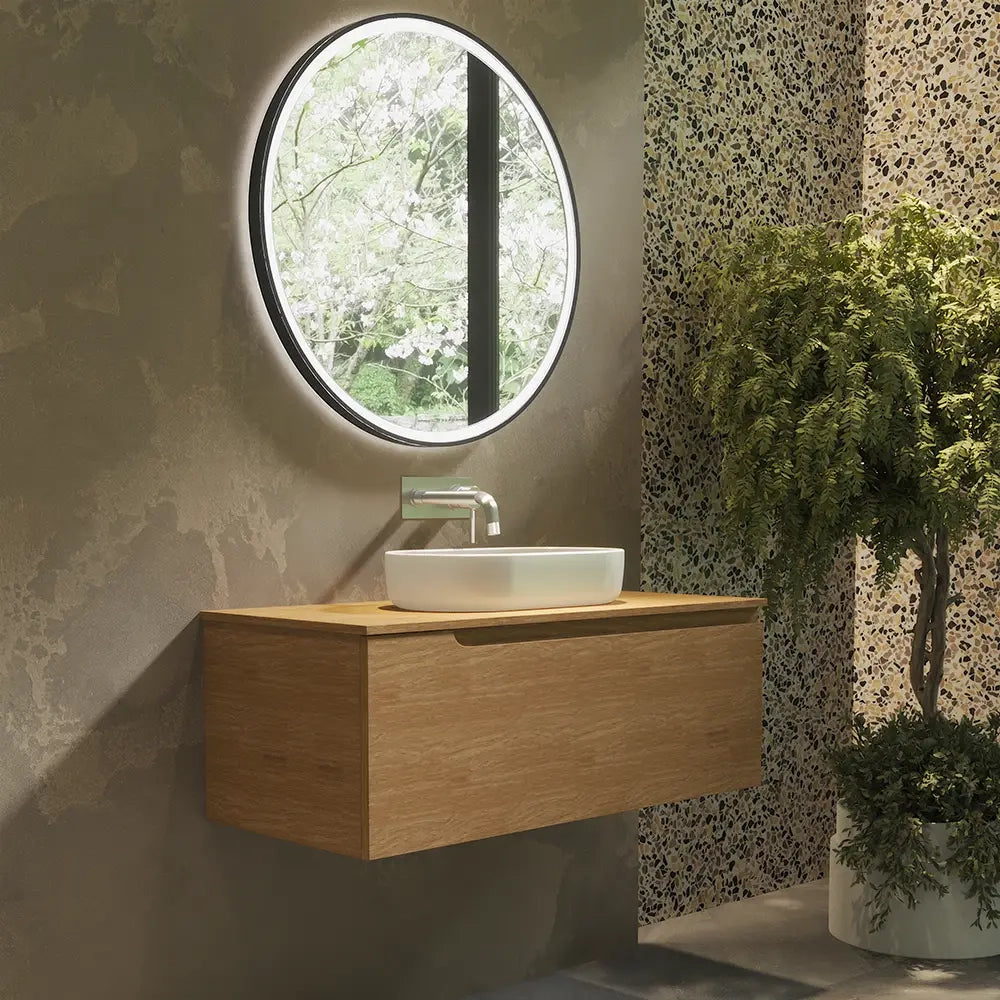 Mobile bagno sospeso 100 cm un cassetto rovere chiaro con top  | Moor