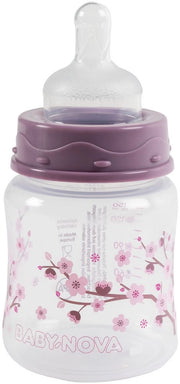 Biberon Poupy per neonati da 150 ml con collo largo e tettarella in silicone.