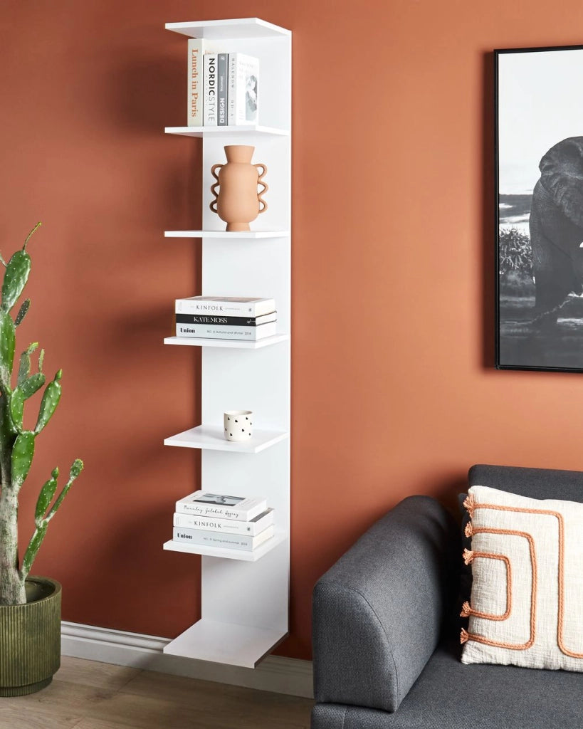 Libreria da parete a pannelli di particelle con 6 livelli bianco stile moderno