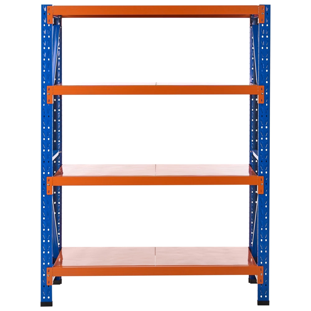 Scaffale moderno in metallo per esterni 4 ripiani arancione e blu 150 cm giardino garage