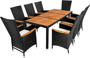Casaria Salottino da Giardino 8+1 Polyrattan Cuscini 7cm Legno di Acacia 2 Sedie Reclinabili
