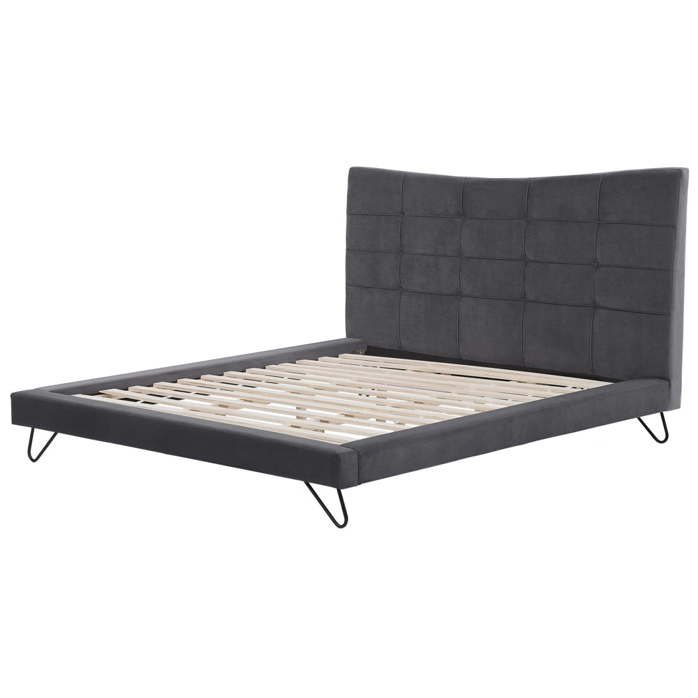 Letto 180 x 200 cm in velluto grigio struttura imbottita gambe a forcina in metallo testiera trapuntata
