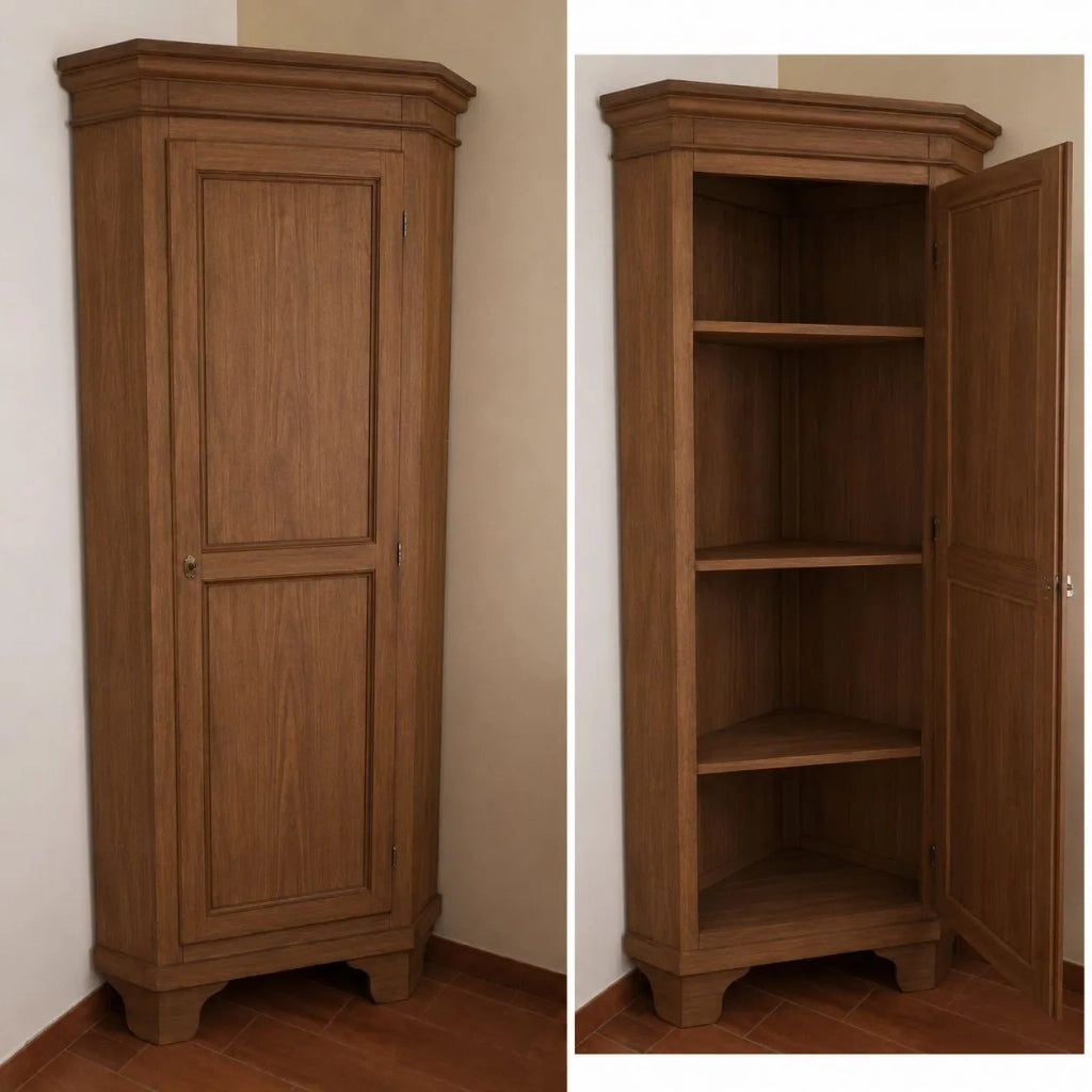Mobile angolare in legno arte povera 1 porta tinta noce l.58 x 58 h.198 (808) - Mobili 2G