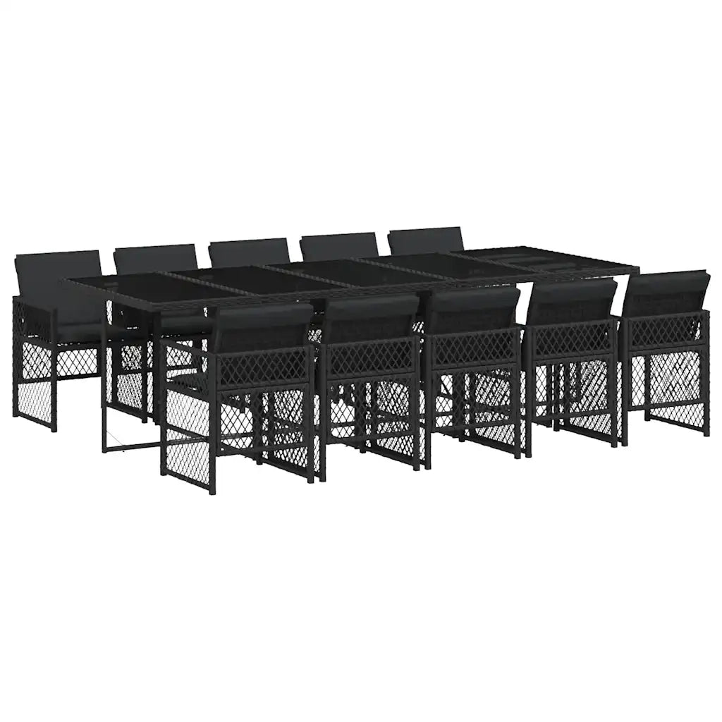 Set da Pranzo da Giardino 11 pz con Cuscini in Polyrattan Nero 3210751
