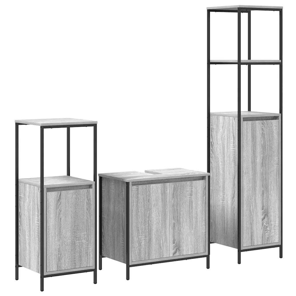 Set di mobili per il bagno con porta 3 pcs Grigio Sonoma e Nero 3328397