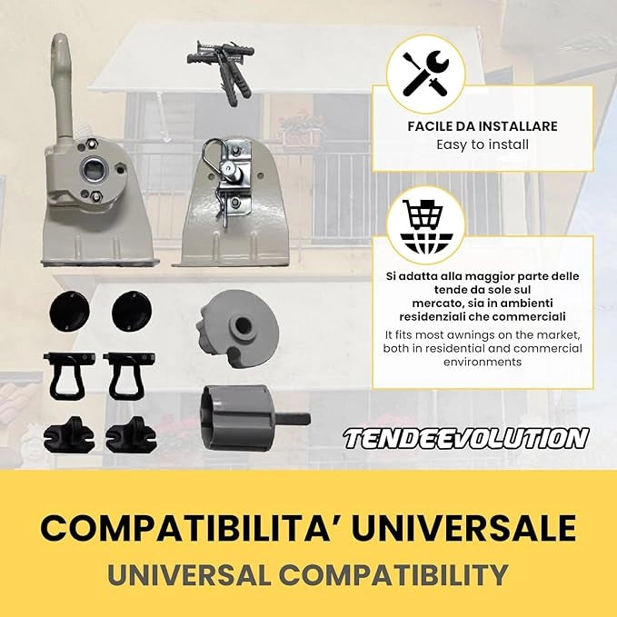 Kit Accessori Tenda da Sole a Caduta | Nero | Per Tubo Ø70 | Completo & Versatile
