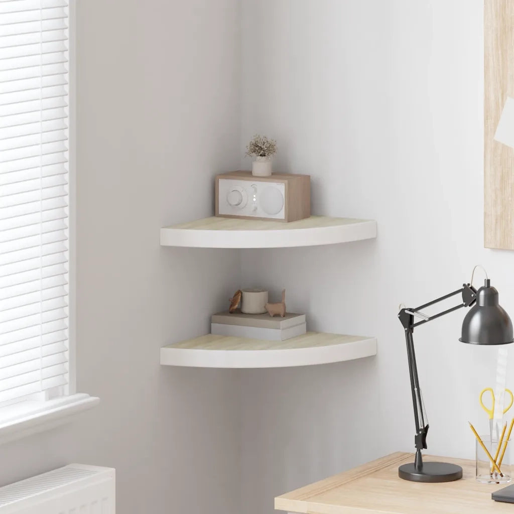 Mensole Angolari 2pz Rovere e Bianco 35x35x3,8 cm in MDF cod mxl 59202
