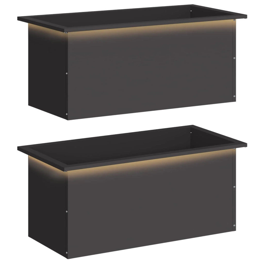 Fioriera da giardino con LED 2 pz Nero 40 x 80 x 40 cm Acciaio 8008155