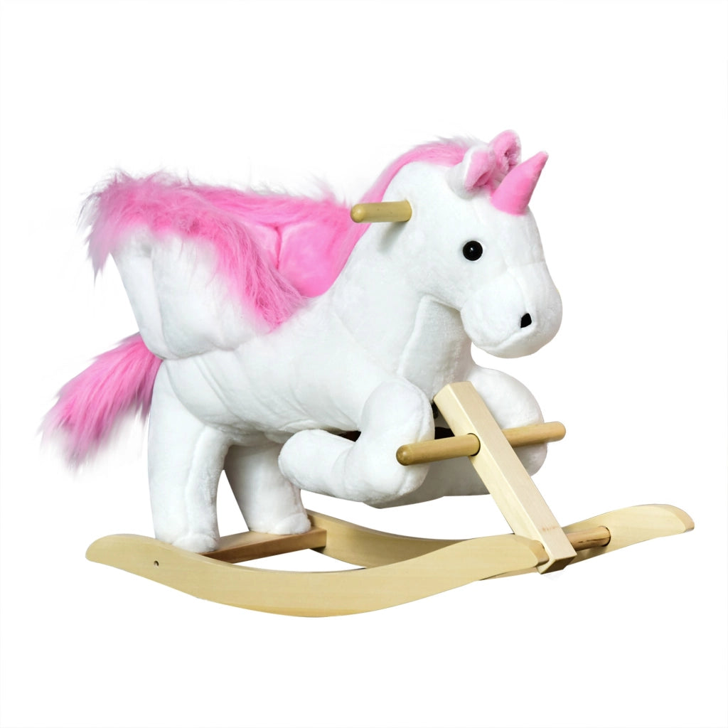 EasyComfort Cavallo a Dondolo Unicorno con Musica in Metallo e Legno 65x32x55cm