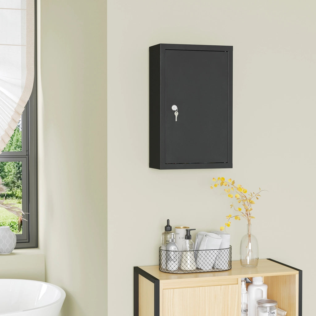 Easycomfort Armadietto Medicinali con 3 Mensole e Blocco con Chiavi in Acciaio, 30x14x46cm, Nero
