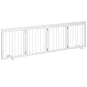 Cancellino per Cani taglia Piccola Pieghevole con Piedini Rimovibili, Cancelletto di Sicurezza in Legno di Pino, 204x30x61 cm, Bianco