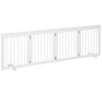Cancellino per Cani taglia Piccola Pieghevole con Piedini Rimovibili, Cancelletto di Sicurezza in Legno di Pino, 204x30x61 cm, Bianco