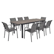 Set tavolo da giardino allungabile in alluminio effetto legno con 8