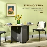 Tavolo Pieghevole da Pranzo in Truciolato con 2 Cassetti, 1 Armadietto, max. 6 Persone, 140x76x76 cm