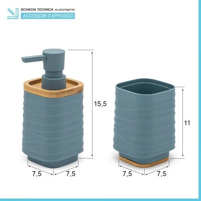 Set accessori dispenser e portaspazzolini d'appoggio in abs turchese cobalto Wave