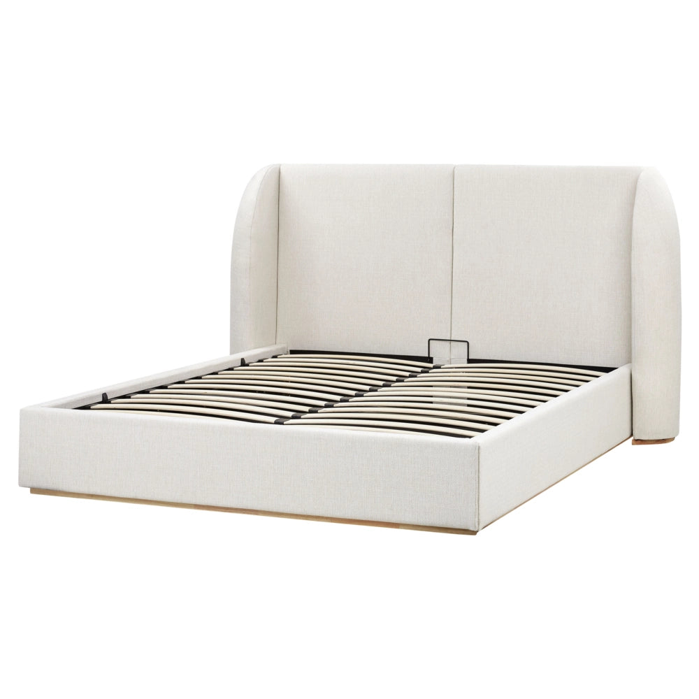 Letto matrimoniale con contenitore rivestito in tessuto bianco sporco con ampia testata 160 x 200 cm camera da letto elegante