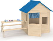 Casetta in legno per bambini ODYSSEY, casetta da esterno con tavolo da picnic incorporato