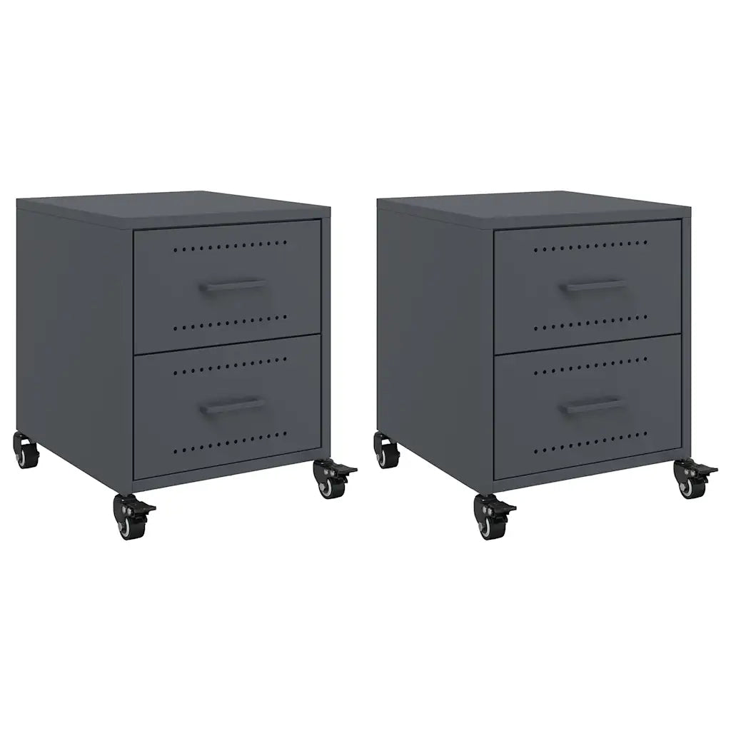 Set di 2 Comodini | Armadio da Notte | Mobiletto da notte Antracite 36x39x43,5 cm in Acciaio
