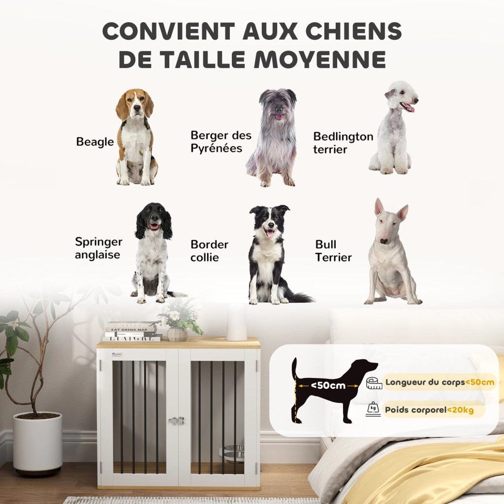 Tavolo per cani con gamelle amovibili ¨C zephmum ¨C bianco 80x55x71.5 cm