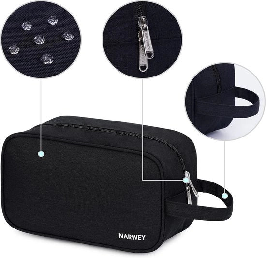Bagno per Viaggiatori - Donna e Uomo - Borsa Impermeabile per Trucco e Rasatura - Bagno e Toletta - Nero - Borsa di Viaggio Pratica