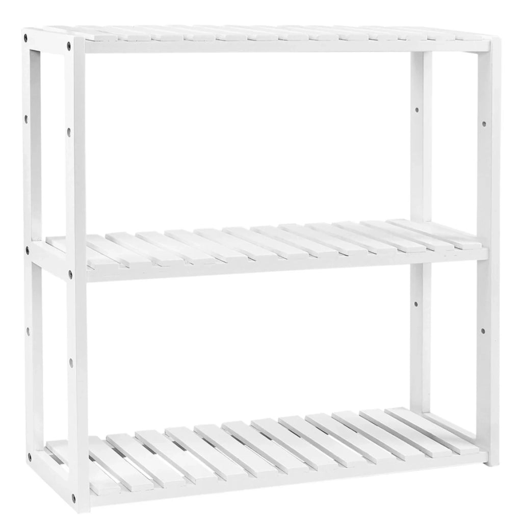 Mensola in bambù mobile contenitore mensola da parete per bagno soggiorno corridoio ingresso dimensioni 60 x 15 x 54 cm bianco 12_0005752