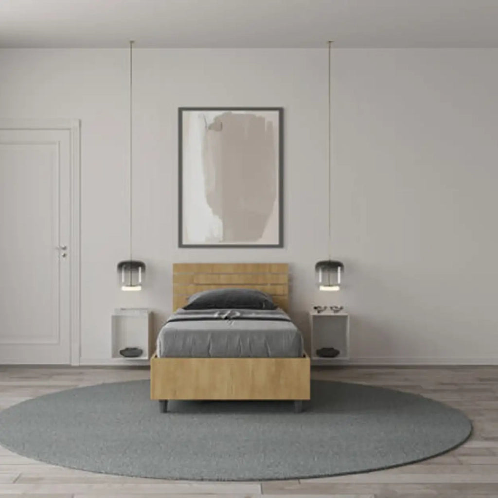 Letto singolo con rete 80x200 testata inclinata con doghe quercia Ankel