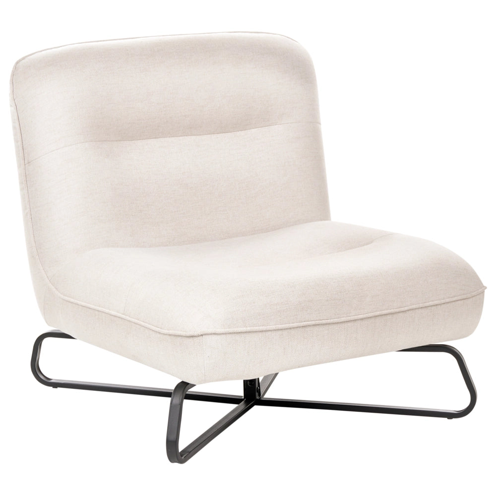 Poltrona in tessuto bianco sporco seduta ampia senza braccioli struttura in metallo nero complemento d'arredo moderno per il soggiorno