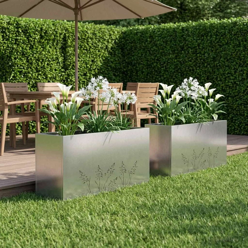 Vaso da giardino 2 pz Argento 100 x 20 x 49 cm Acciaio Inox 8005857