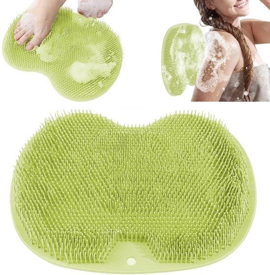 Mat di silicone per il bagno, spazzola per i piedi, massaggiatore per il pediluvio, scrub per i piedi, mat per massaggi con chiusura antiscivolo per la cura e l'igiene dei piedi, rilassamento, miglioramento del flusso sanguigno, esfoliazione (verde)