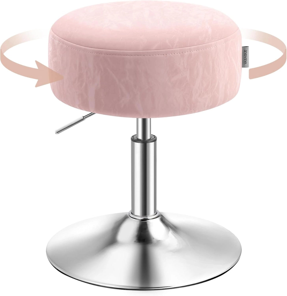 VASAGLE Sgabello da Trucco, Sedia per Toeletta, Regolabile in Altezza, Girevole a 360°, in PU, Seduta Spessa, per Camera da Letto Cucina Sala da Pranzo, Moderno, Nero Inchiostro LJB120B01