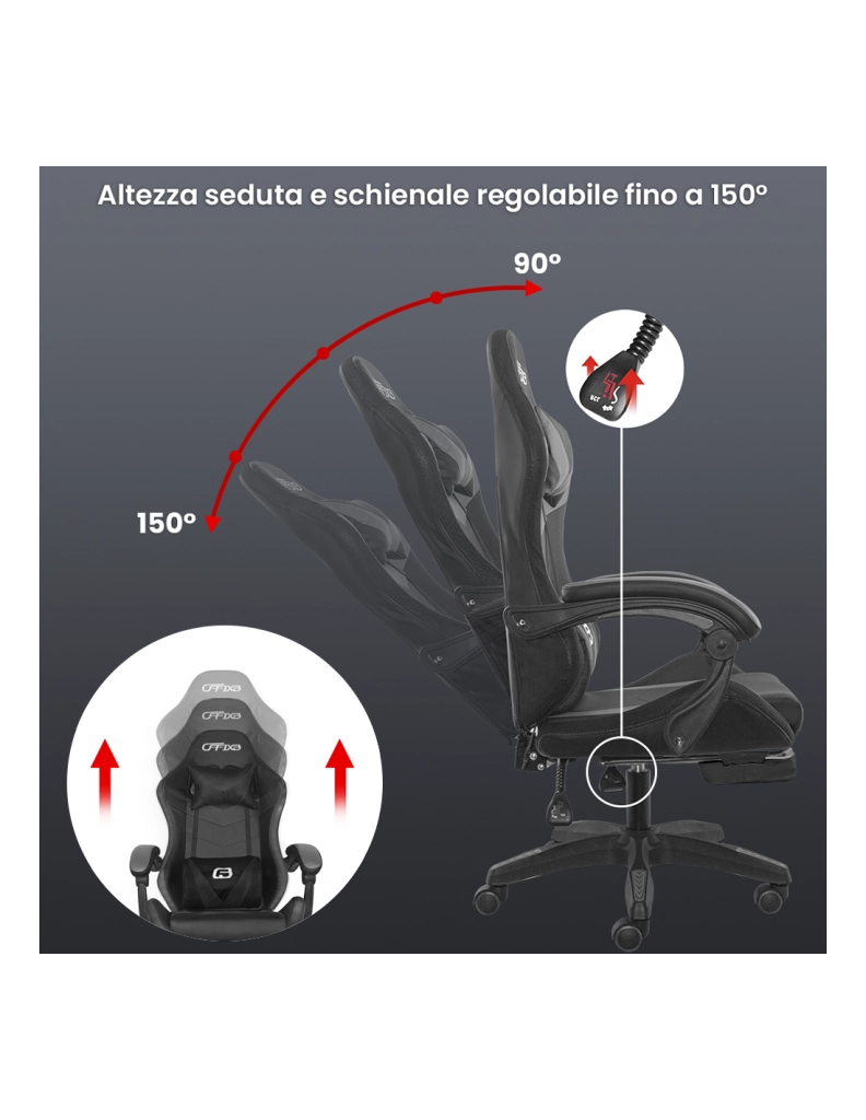 Sedia Gaming con Poggiapiedi in Similpelle Nero